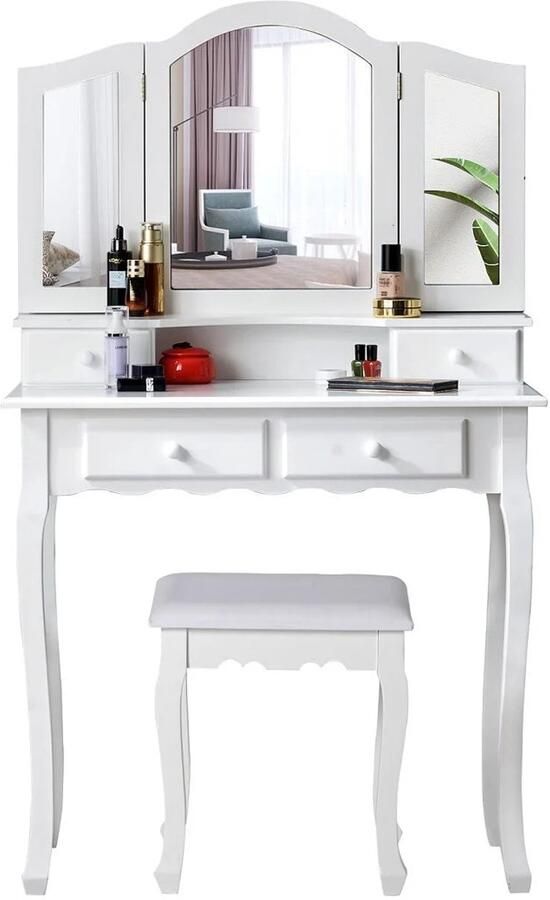 Corenia Make up kaptafel met spiegel make-up kaptafel voor een meisje Materiaal Houten Laadvermogen (kg) :80-100 Wit make up kaptafel stoel makeup kaptafe