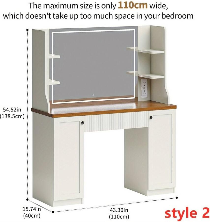 Corenia Make-up tafel – kaptafel – cosmeticatafel – make-up meubel – dressing table – 68 6 cm hoog – hardhout en glas – 3 2 kuub opslag – 2 lades en 2 planken – ruimtebesparend design – eenvoudige montage