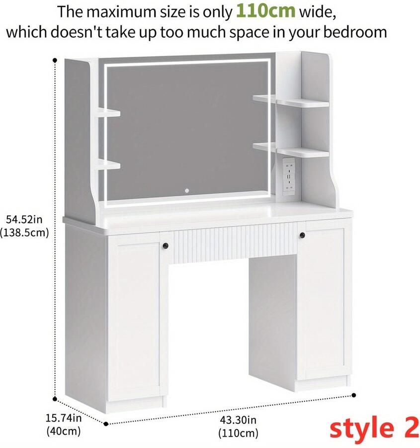 Corenia Make-up Tafel – Kaptafel – Cosmeticatafel – Make-up Organizer – Opmaaktafel – Ruime Opbergruimte – Massief Hout & Glas – Compact Design & Eenvoudige Montage