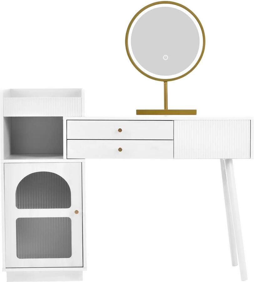 Corenia Make-Up Tafel – Kaptafel – Make-Up Bureau – Beauty Meubel – Driedubbele LED-Verlichting – Ruime Opbergruimte Wit