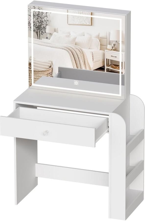 Corenia Makeuptafel – Kaptafel – Cosmeticatafel – Make-uptafel – Schminktafel – Schuifspiegel – Verborgen Opbergruimte – Groot Lade- en Vaksysteem – Wit – 81 2x40x135 cm