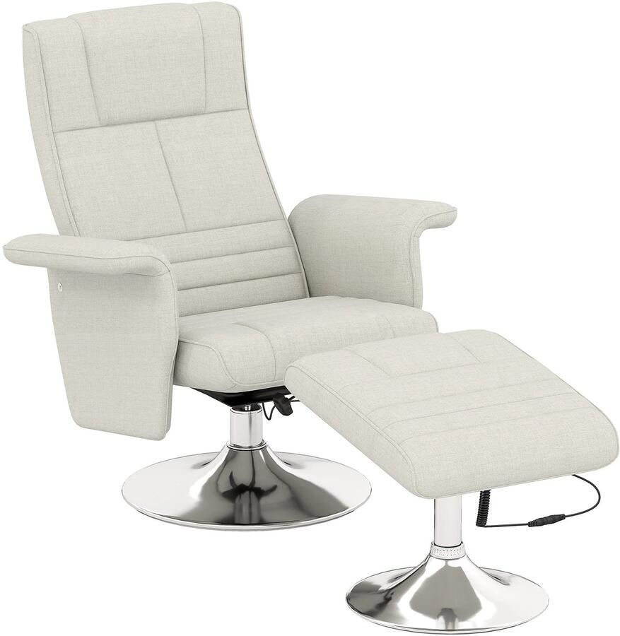 Corenia Massagestoel – Relaxfauteuil – Wellnessstoel – Massagefauteuil – Ottoman – 8-Punts Vibrerende Massage – Ademend Linnenstof Wit