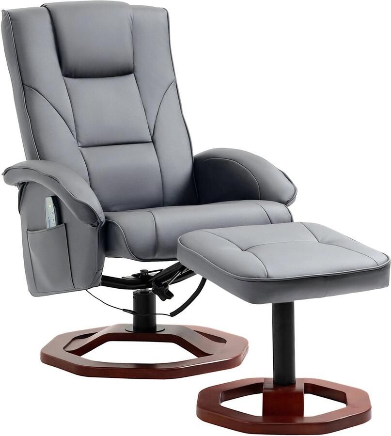 Corenia Massagestoel – Relaxstoel – Massagefauteuil – Ontspanningsstoel – Voetenbank – 10 Massagepunten – Verstelbare Rugleuning Kunstleer Donkergrijs