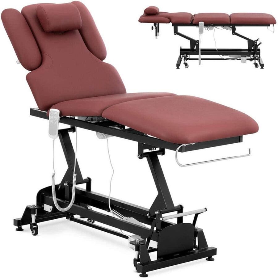 Corenia Massagetafel – Behandelbank – Massagebed – Behandeltafel – Massagebank – Elektrisch verstelbaar – Max Draagvermogen 250 KG – 3 Motoren – Luxe bordeaux kunstleer