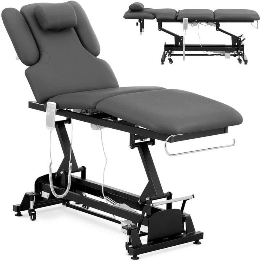 Corenia Massagetafel – Massagebank – Behandelbank – Behandeltafel – Massagebed – Elektrisch – 3 Motoren – Max. Draagvermogen 250 kg – In hoogte verstelbaar – Grijs