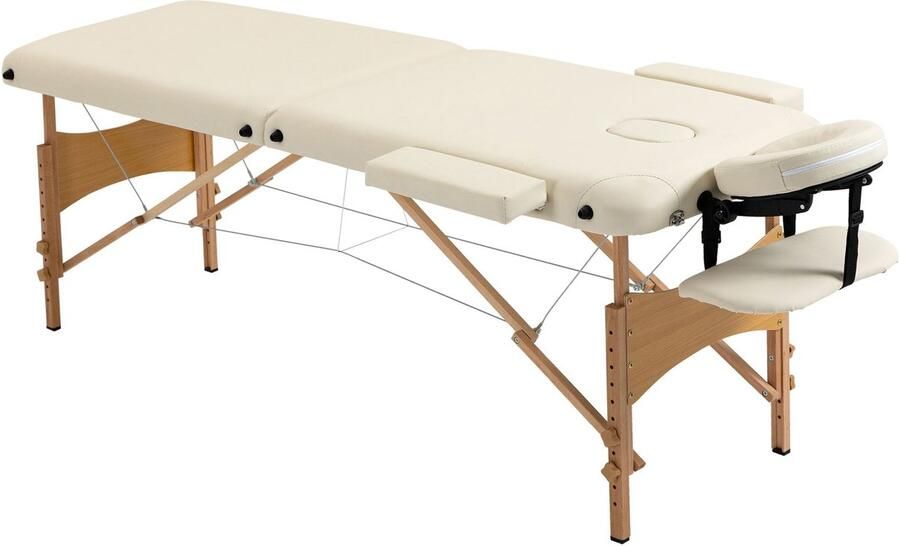 Corenia Massagetafel – Massagetafel Hout – Massagebank – Therapie Tafel – Opvouwbare Massagetafel – Draagbaar Design – Verstelbare Hoogte 61-88 cm – Beukenhout Crème Beige