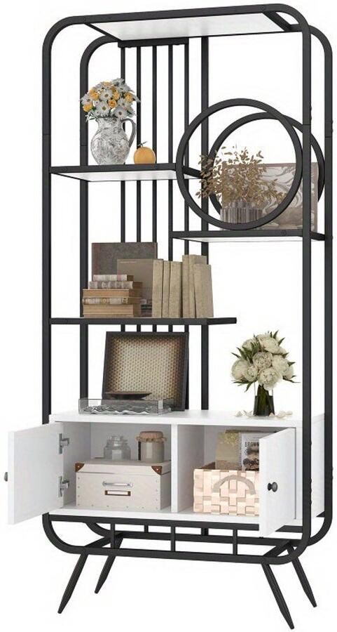 Corenia Metalen Kast – Opbergkast – Archiefkast – Draaideurkast – Kantoorkast – Wit Zwart – 80x30x180 cm – Dubbele Deuren Met 3 Planken – Hoge Metalen Poten