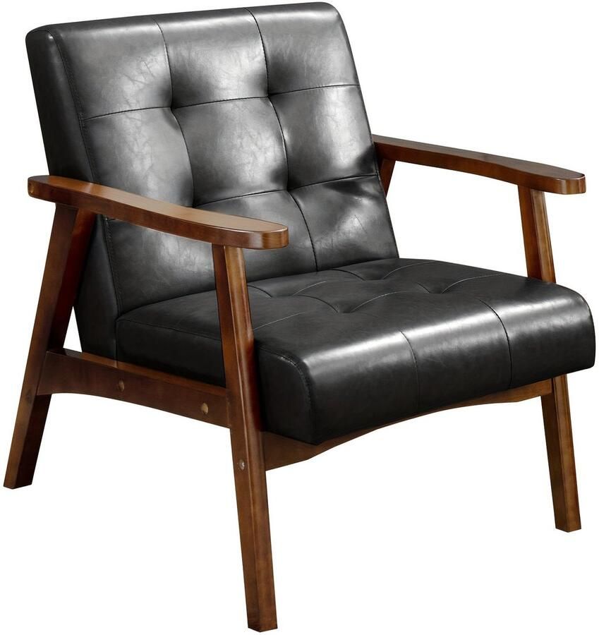 Corenia Mid-Century Fauteuil – Armstoel – Eetkamerstoel – Bureaustoel – Designstoel – Zwarte Kunstleren Bekleding – Massief Beukenhout Frame
