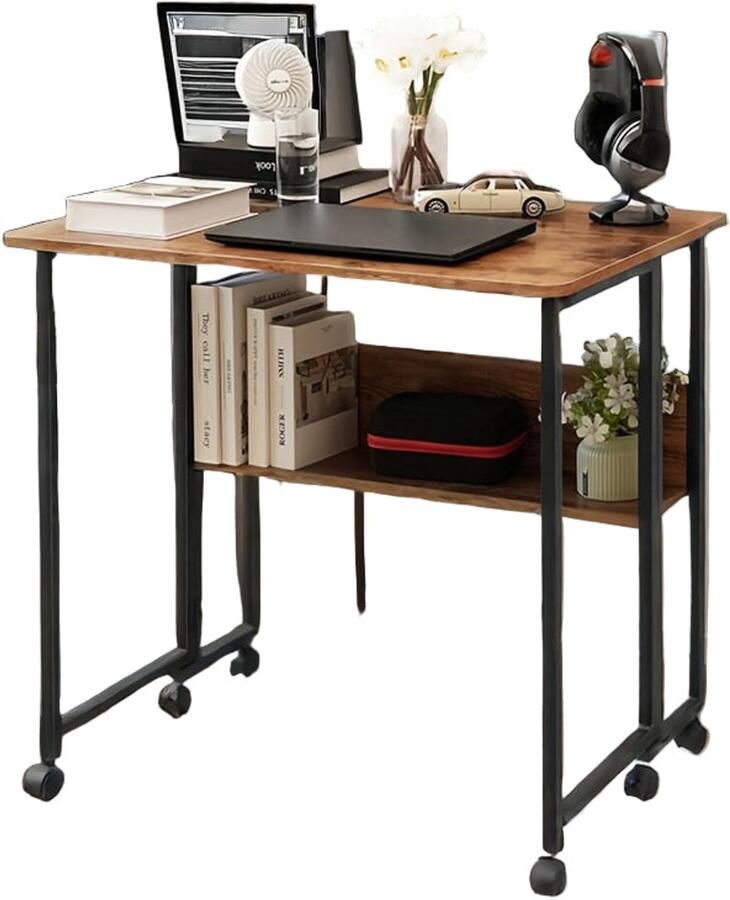 Corenia Mobiel Vouwbureau – Compact Bureau – Klein Tafel – Opvouwbare Werktafel – Verplaatsbaar Bureau – Eiken Kleur – 80 cm Breed – Met Wieltjes En Vaste Poot