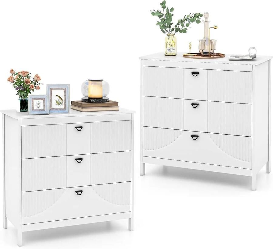 Corenia Moderne Witte Houten Ladekast – Opbergkast met Metalen Handgrepen & Kantelbeveiliging – met 6 Lades Geschikt voor Slaapkamer of Woonkamer