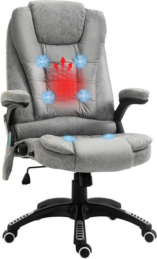 Corenia Multifunctionele Bureaustoel – Ergonomische Stoel – Massage Stoel – Comfortabele Bureaustoel – Verstelbare Rugleuning – 6 Massagepunten – Warmtefunctie 68 x 72 x 110-120 cm Grijs