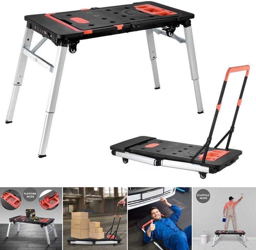 Corenia Multifunctionele Inklapbare Werkbank – Zaagbok – Steiger – Werkplatform – Karretje – Draagkracht 200kg – Verstelbare Hoogte