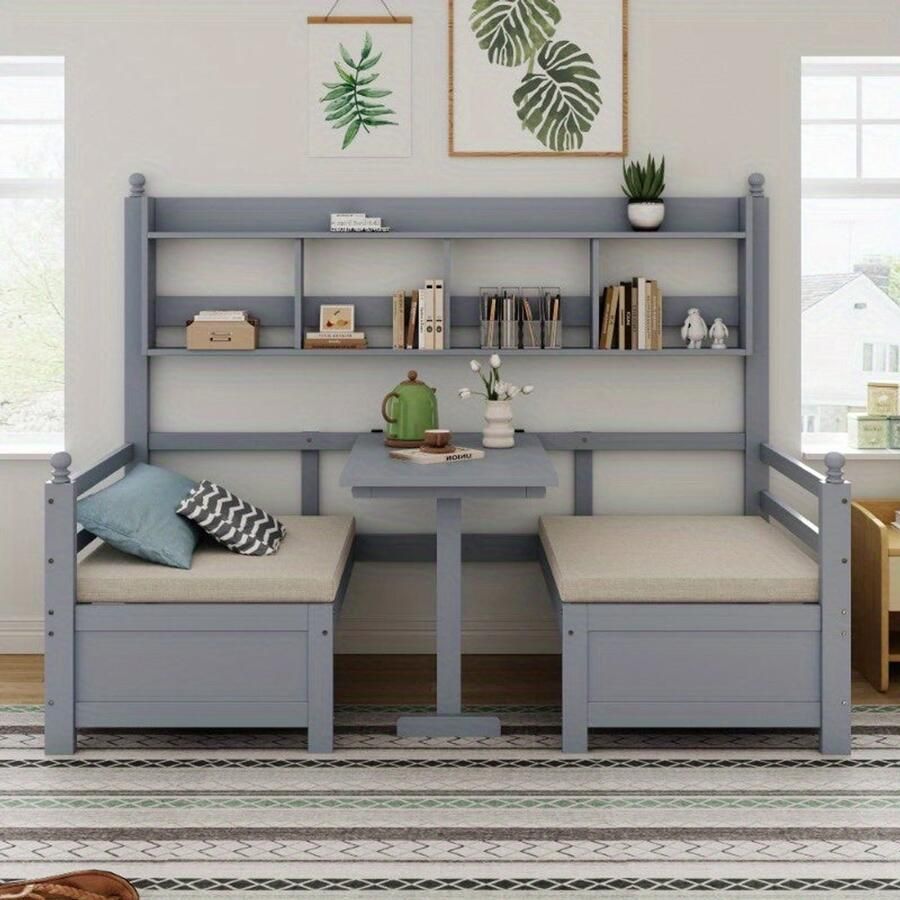 Corenia Multifunctionele Slaapbank – Logeerbank – Bedbank – Slaapbed – Studiebank – 200x90 cm – 2-in-1 Ontwerp Met Opbergrek – Comfortabele Grijze Kussens