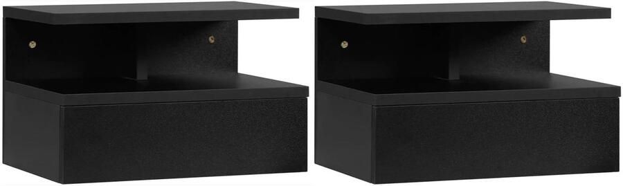 Corenia Nachtkastje Bedtafel Tafel Bed Organizer Bed Pocket Set van 2 1 Lade en Legplank Zwart