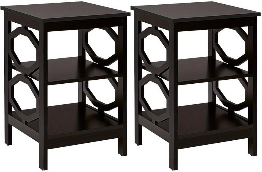 Corenia Nachtkastje – Bijzettafel – Opbergkast – Wandkast – Ladekast – Set van 2 – 3 Lagen Open Vakken – MDF Espresso Hout