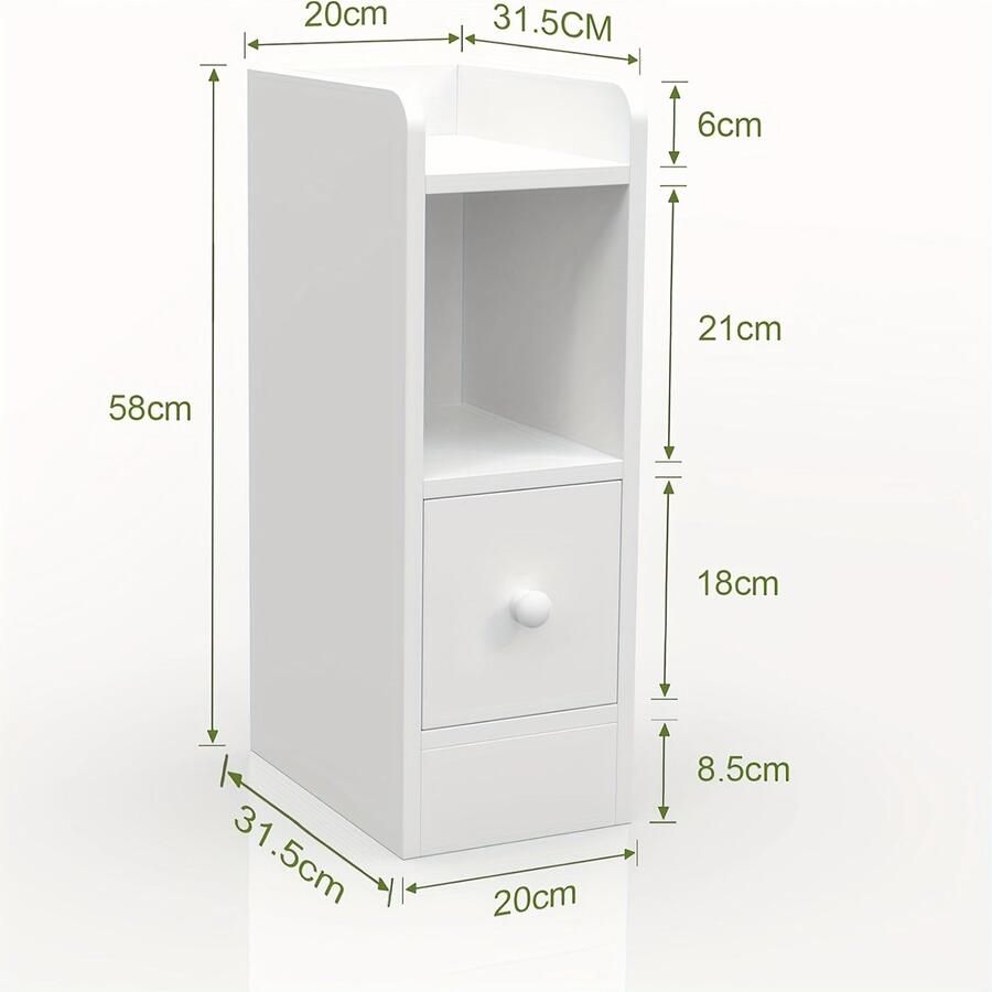Corenia Nachtkastje – Bijzettafel – Opbergkastje – Ladekast – Slaapkamertafel – Smal en Ruimtebesparend – Krasbestendig Wit MDF
