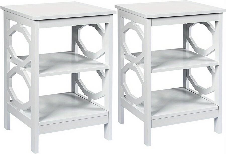 Corenia Nachtkastje – Bijzettafel – Zijkastje – Nachtkast – Opbergkastje – Set van 2 – Wit – Modern – 3-laags – MDF en Massief Hout – Waterbestendig – Krasbestendige Poten