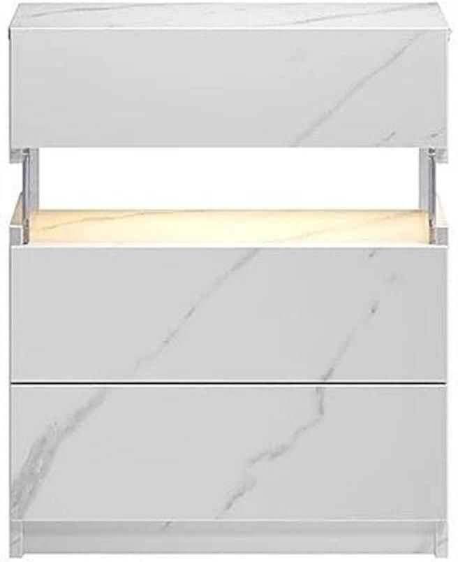 Corenia Nachtkastje met LED Kast Tafel 60 cm x 37 cm x 50 cm Slaapkamerdecoratie Opbergruimte Wit