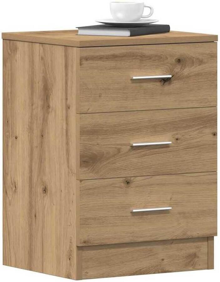 Corenia Nachtkastje – Nachtkastjes – Bijzettafel – Opbergkastje – Kast – Set van 2 – Natuurlijk Eikenhout – 38x35x55 cm – 3 Lades – Compact & Ruim