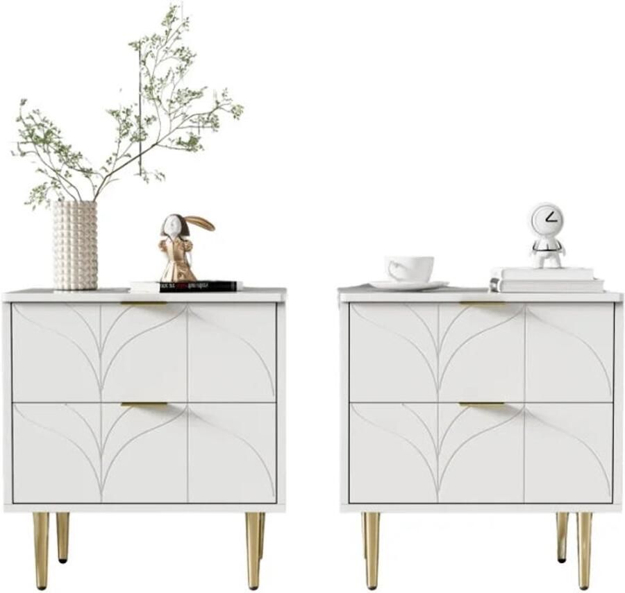 Corenia Nachtkastjes – 2 Stuks Bedkastjes – Slaapkamerkasten – Opbergmeubel – Geruisloze Lade 50 x 40 x 58 cm Wit