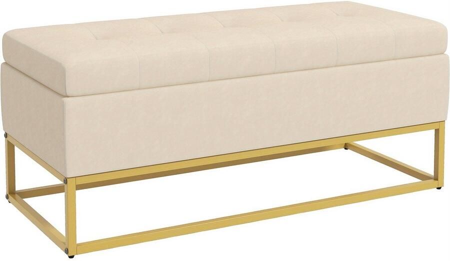 Corenia Opbergbank – Opbergmeubel – Zitbank – Halbank – Fluwelen Bank Beige – Met Opbergruimte – Goudkleurige Stalen Poten – 110x44x49 cm