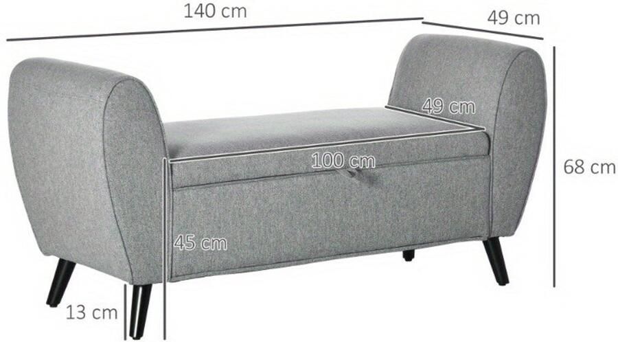 Corenia Opbergbank – Zitbank – Opbergkist – Bankje – Halbank – Lichtgrijze Linnenlook – Gevoerde Zitting Met Armleuningen