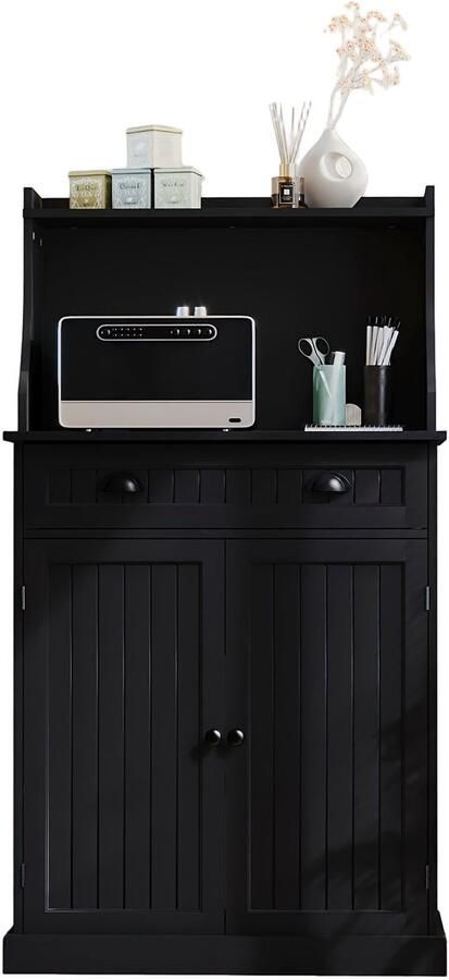 Corenia Opbergkast – Kast – Stellingkast – Opbergrek – Opbergmeubel – Dubbele Deuren – Verstelbare Planken – Zwart – Vintage Design – Hout & Vezelplaat – 3 2+ Kubieke Voet