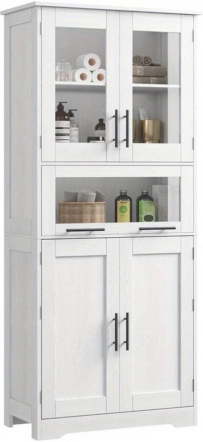 Corenia Opbergkast – Opbergmeubel – Voorraadkast – Stellingkast – Kast Met Deuren – Hoog En Smal Design – Verstelbare Planken – Wit Hout – Anti-Kantel Veiligheid