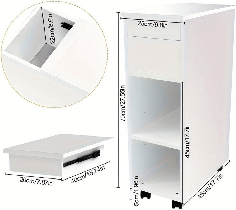 Corenia Opbergkastje – Opbergmeubel – Ladenkast – Kleine Kast – Mobiele Kast – Verrijdbaar met Remwieltjes – Compact 25x45x70 cm – Ruimtebesparend Kunststof
