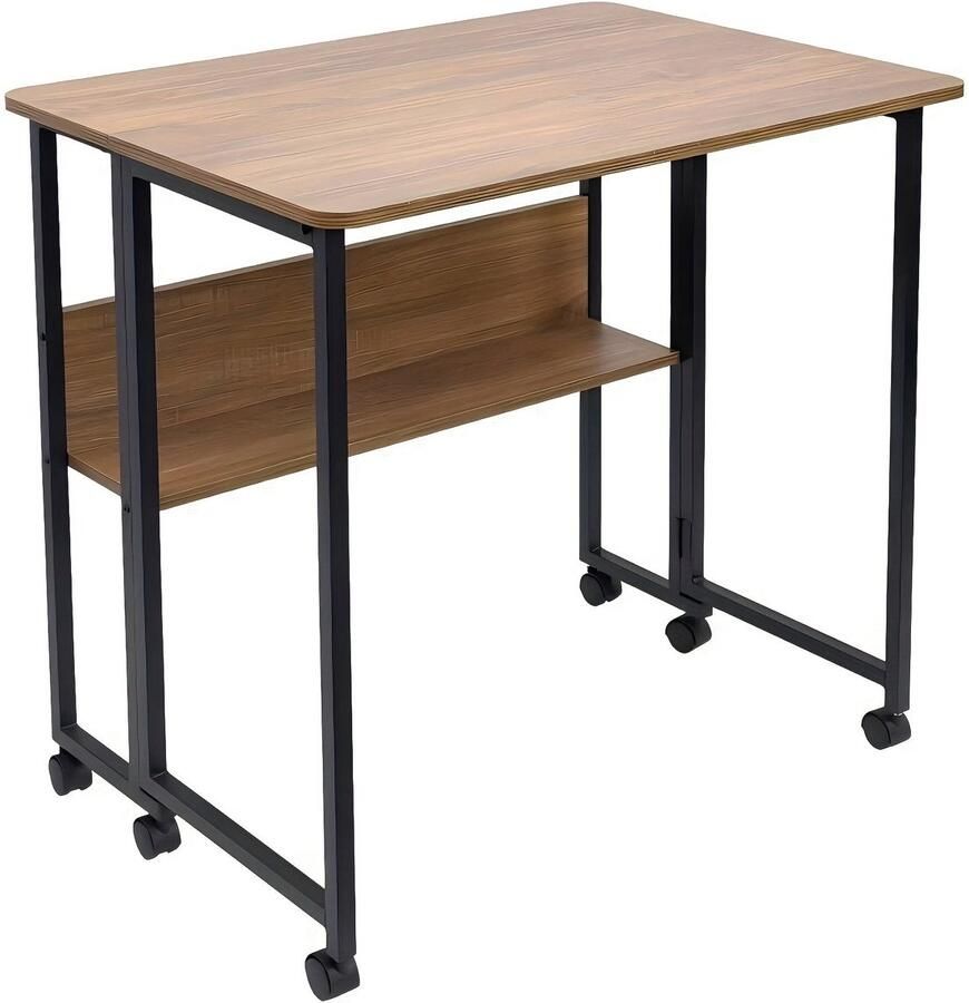 Corenia Opklapbare Tafel – Klaptafel – Bureau – Vouwtafel – Bureautafel – Verrijdbaar Met Wieltjes – Industrieel Design Eiken – 80 x 58 x 75 cm