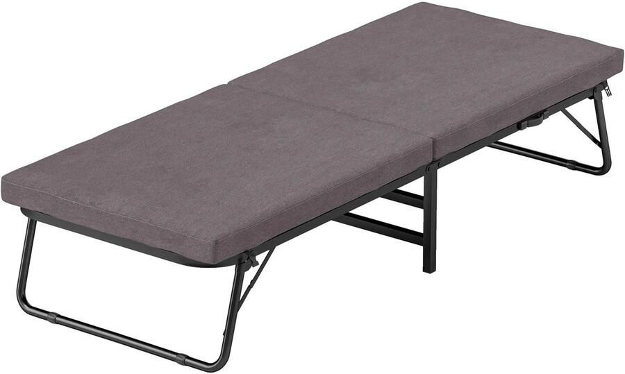 Corenia Opklapbed – Vouwbed – Logeerbed – Eenpersoonsbed – Slaapbed – Verstelbare Rugleuning – 7 cm Dik Comfortabel Matras Donkergrijs