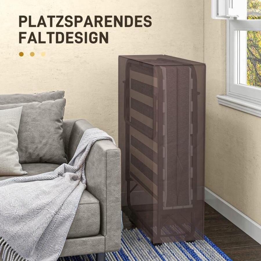 Corenia Opklapbed – Vouwbed – Logeerbed – Slaapbank – Bedbank – Donkergrijs – Met Zijvak – 10 cm Dik Matras – Ruimtebesparend Design