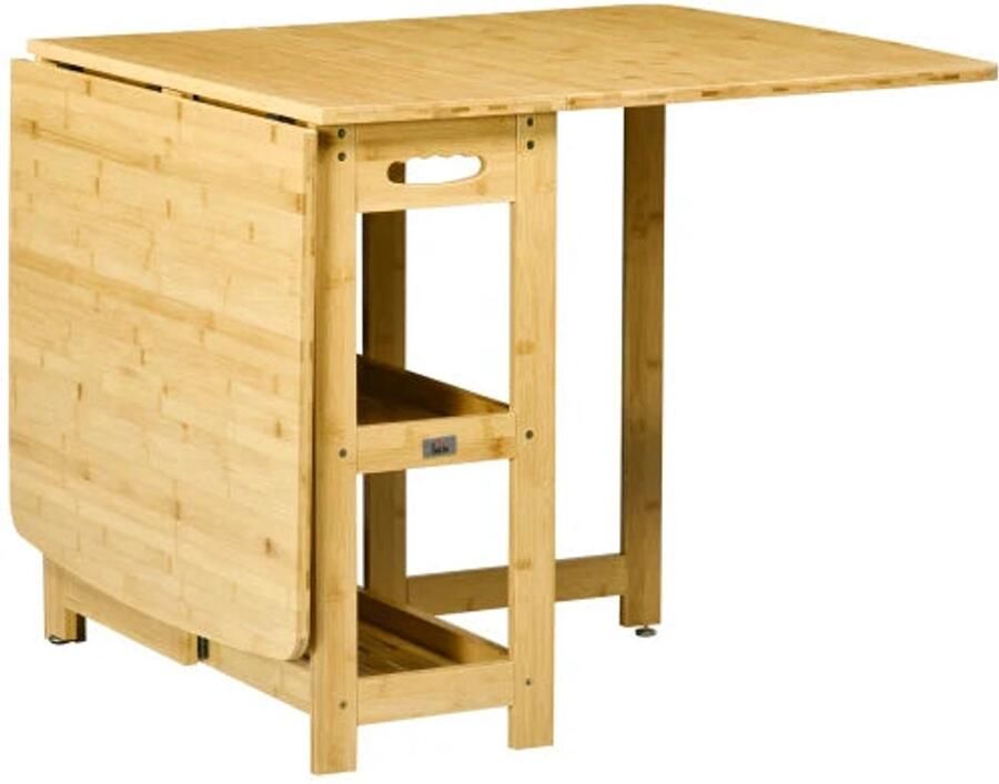 Corenia Opvouwbare Eettafel – Klaptafel – Uitklapbare Tafel – Bamboe Tafel – Verstelbare Poten – 2 Opbergruimtes 59.5 x 80 x 73.5 cm Houtkleur
