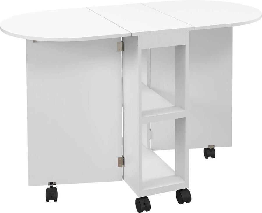 Corenia Opvouwbare Eettafel – Uitschuifbare Tafel – Compacte Tafel – Ruimtebesparende Tafel – Wieltjes Met Rem – Melamine Afwerking