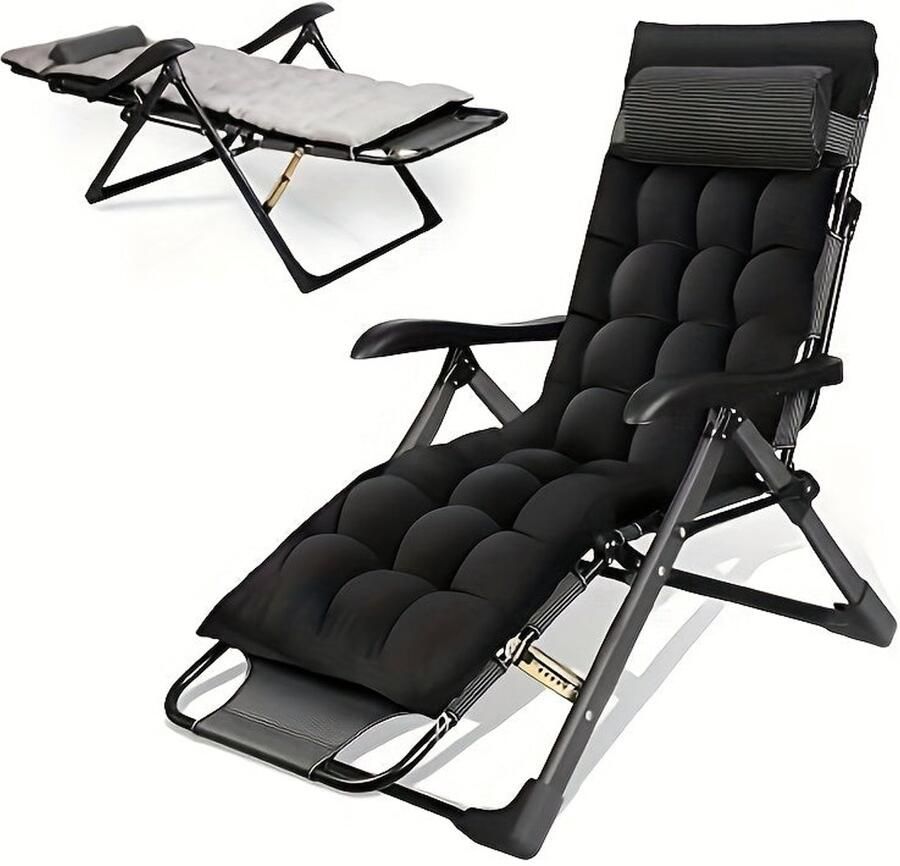 Corenia Opvouwbare Relaxstoel – Loungestoel – Ligstoel – Klapstoel – Tuinstoel – Zwart – Extra Brede Zitting 68 cm – Stevig Metalen Frame