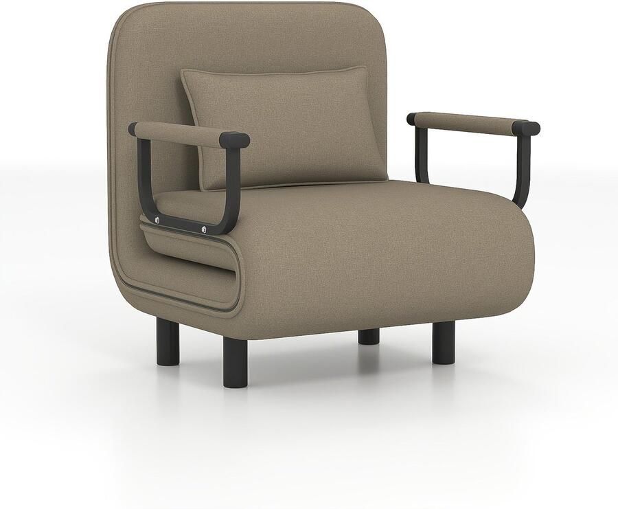 Corenia Opvouwbare Sofa Bed Stoel – Slaapstoel – Relaxstoel – Logeerstoel – Zitzak – 5-Standen Verstelbare Rugleuning – Duurzaam Metalen Frame – Comfortabel Velvet Kussen – Compact 116x65x85 cm – Khaki