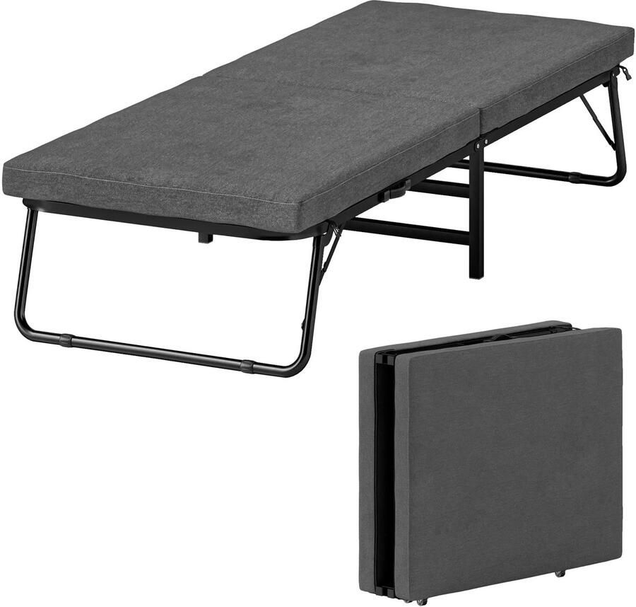 Corenia Opvouwbed – Vouwbed – Opklapbed – Logeerbed – Eenpersoonsbed – Inklapbaar Met Matras – Verstelbare Rugleuning 5 Standen Grijs