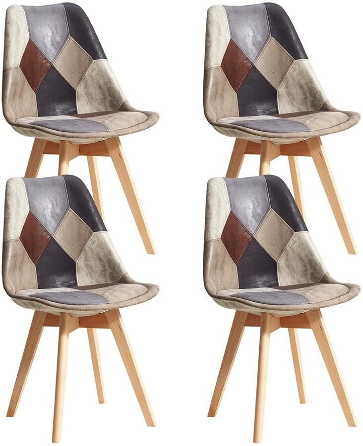 Corenia Patchwork Stoelen – Eetkamerstoelen – Werkstoelen – Design Stoelen – Comfortabele Stoelen – Linnen Stoffen Zitvlak – Stevige Constructie