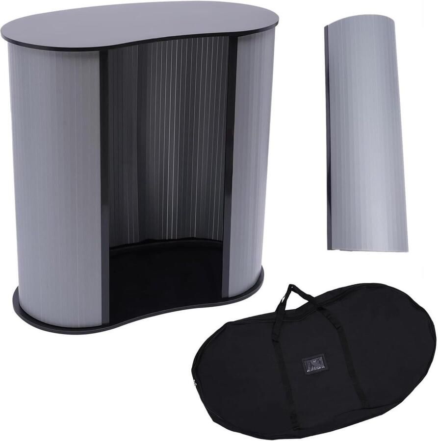 Corenia Presentatietafel – Beursstand – Podiumtafel – Balie – Inklapbare Tafel – Grijs – Compact & Draagbaar – Stevig Kunststof en Hout