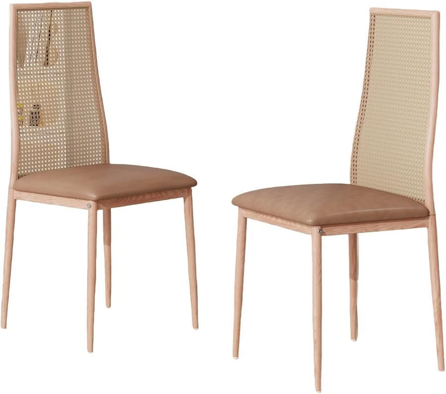 Corenia Rattan Eetkamerstoelen – Rotan Stoelen – Tuinstoelen – Keukenstoelen – Bistrostoelen – Mid-Century Modern Design – Weerbestendig Metalen Frame – Compacte Afmetingen 97 5x43x44 cm