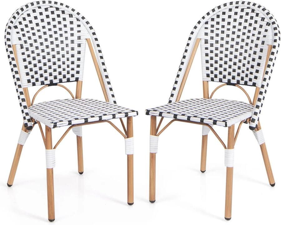 Corenia Rattan Tuinstoelen – Verzinkt Metalen Frame – Balkonstoelen Zonder Armleuningen Geschikt voor Tuin Keuken of Terras Set van 2