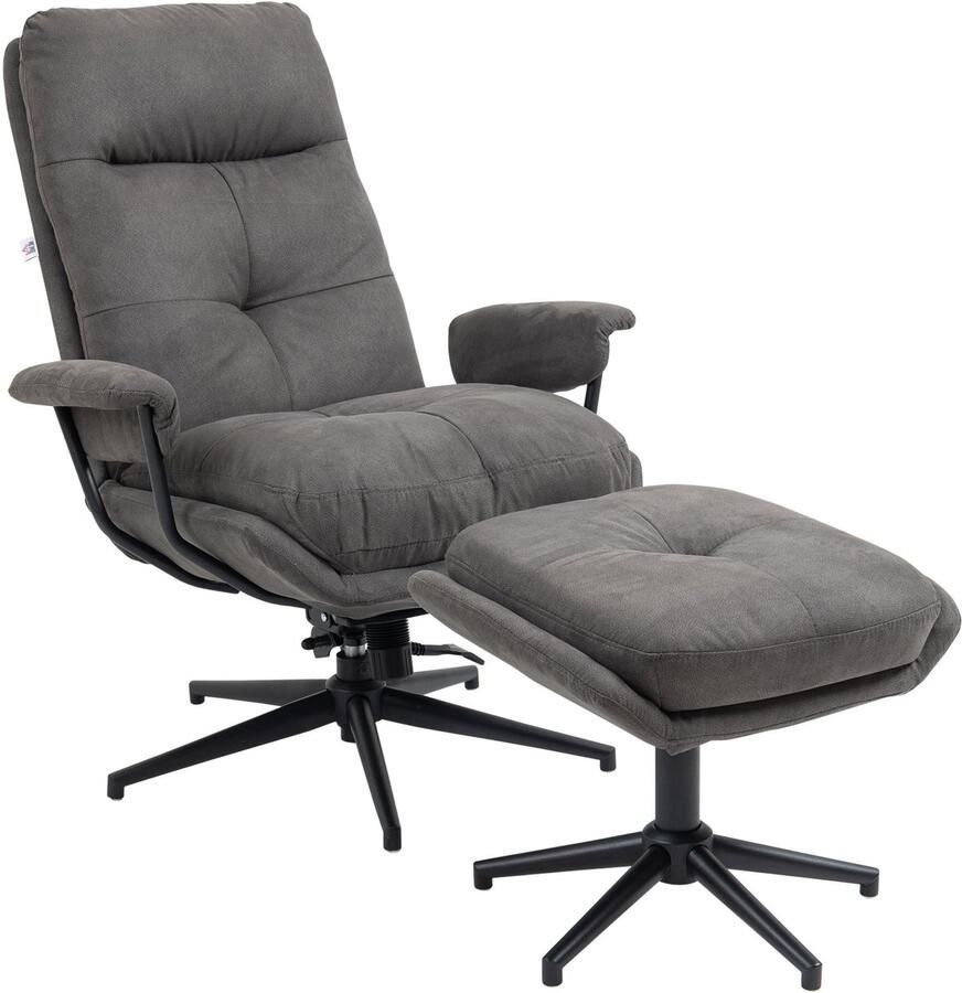 Corenia Relaxfauteuil – Relaxstoel – Fauteuil Met Voetenbank – TV-stoel – Draaifauteuil – Donkergrijs – Verstelbare Rugleuning Tot 130° – 360° Draaibaar