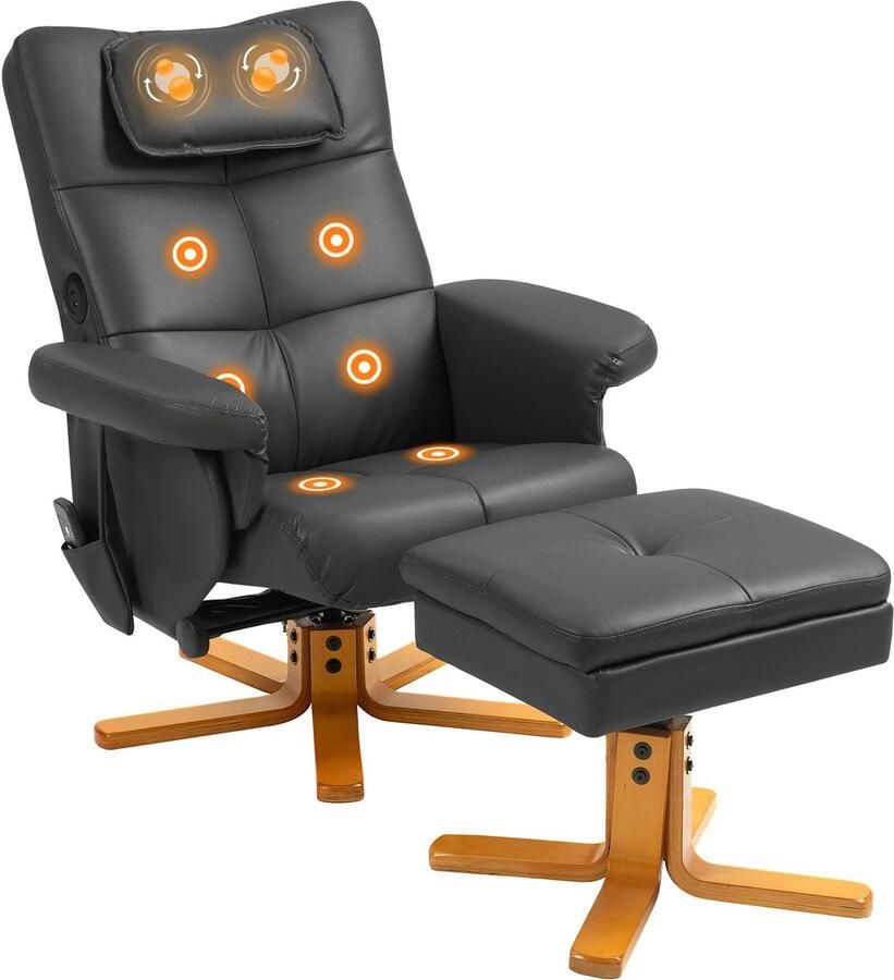 Corenia Relaxfauteuil – Relaxstoel – Massagestoel – Fauteuil Met Voetenbankje – Verstelbare Rugleuning – Massagefunctie – USB Aansluitingen