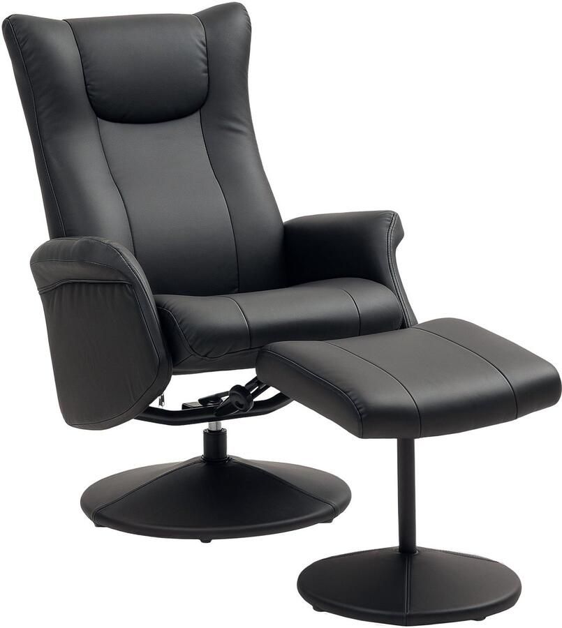 Corenia Relaxstoel – Fauteuil – TV-stoel – Draaistoel – Ligstoel – 360° Draaibaar – Verstelbare Rugleuning – Zwarte Kunstleren Bekleding – Draagkracht 150 Kg