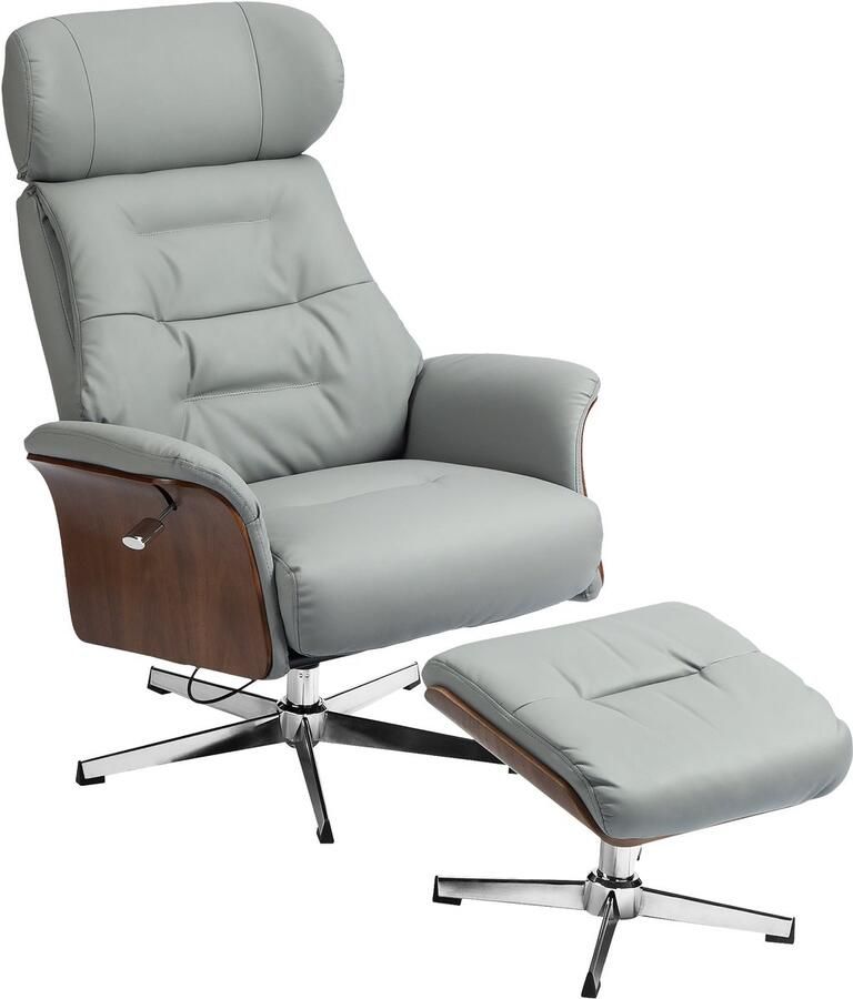 Corenia Relaxstoel – Fauteuil – TV Stoel – Verstelbare Leunstoel – Lichtgrijs – 360° Draaibaar – Verstelbare Rugleuning – Kunstleer Met Voetenbank