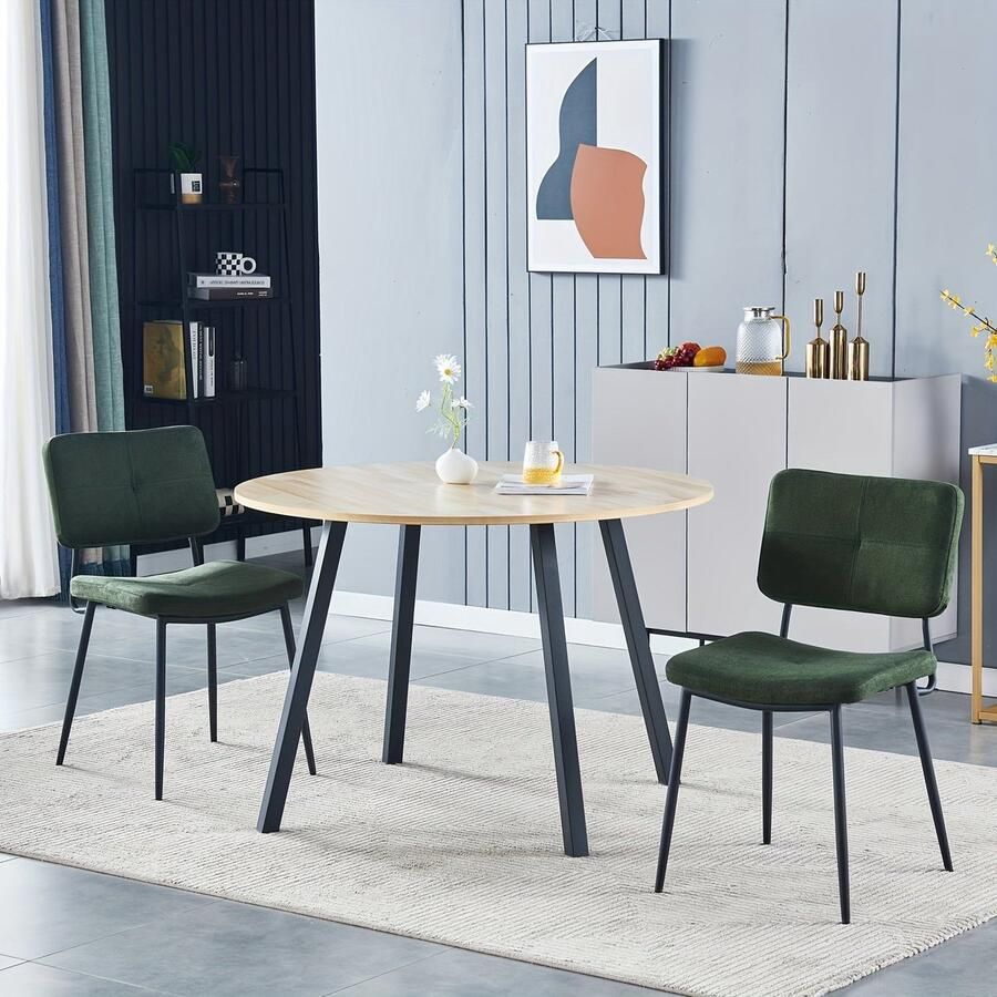 Corenia Retro Eetkamerstoelen – Stoel – Armstoel – Zithoek Stoel – Keukenstoel – Groen – Comfortabel Schuimzitting – Stevig Metalen Frame