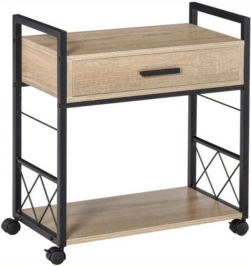 Corenia Rijdende Bijzettafel – Mobiele Tafel – Opbergtafel – Serveerwagen – Compacte Bijzetter – Met Lade – Stevig En Duurzaam – 60x30x65 cm