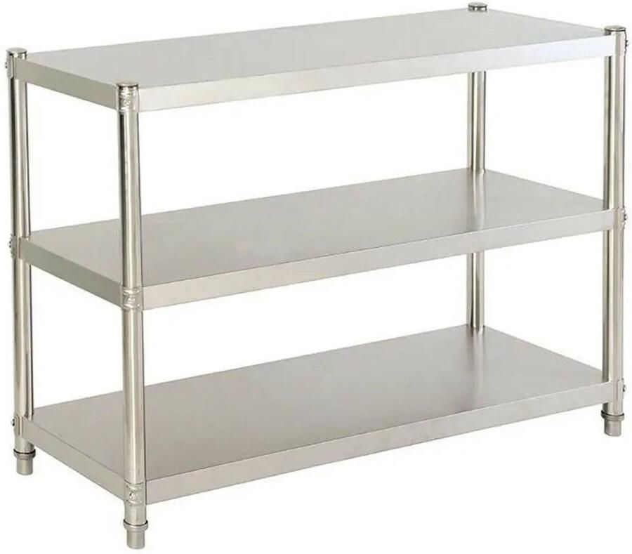 Corenia Roestvrijstalen Keukentafel Keukens & Voorraadkasten 3-Laags Werktafel & Opslagrek voor Restaurants Zilver Gemakkelijk te Demonteren Tafel Keukenplank voor Voorraadkasten