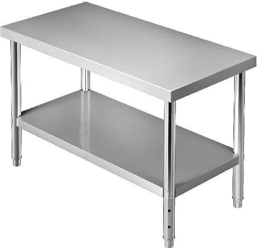 Corenia Roestvrijstalen Werktafel Keukentafel Keuken Werktafel Keukeneiland Werkbank Industriële Werktafel RVS Met Opbergruimte Verstelbare Onderniveau 72x30x34inch