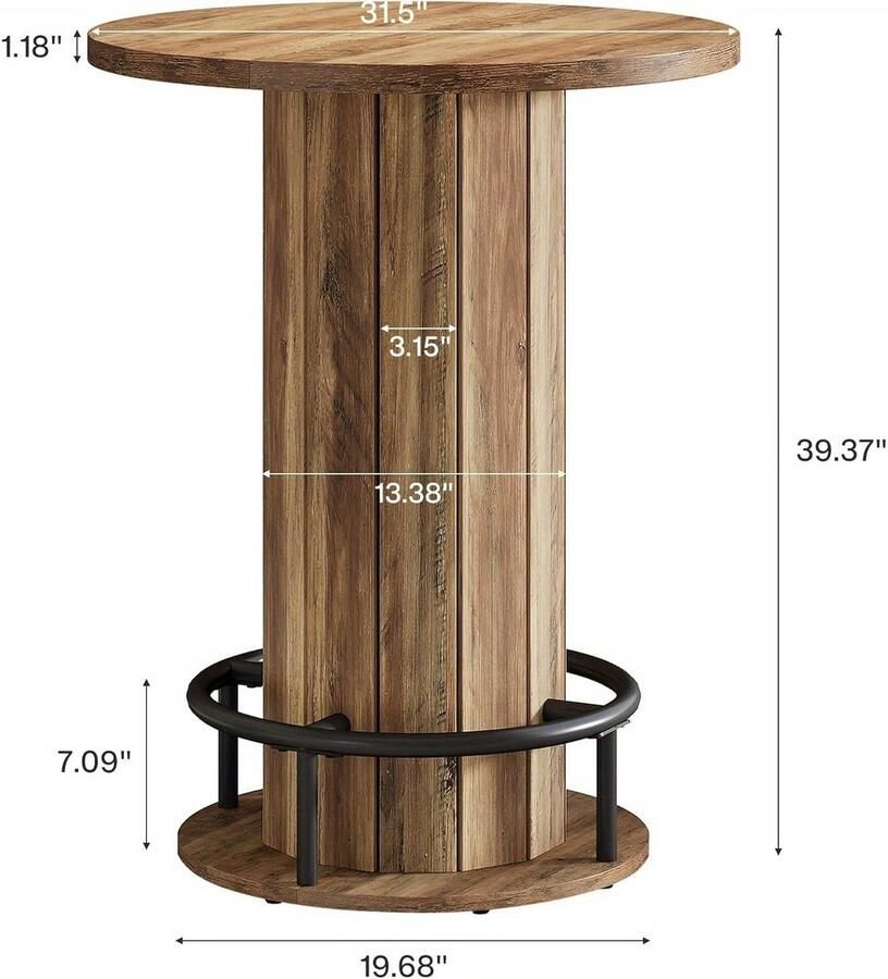 Corenia Ronde Eettafel – Eetkamer Tafel – Keukentafel – Bistrotafel – Eettafel Rond – 100 cm Diameter – Robuust Geperst Hout Met Voetensteun